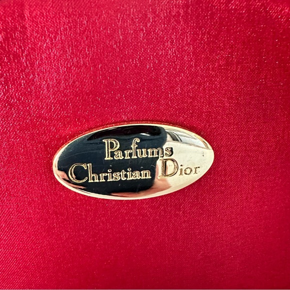 Christian Dior Parfums Red Satin Make-up Bag Gold Sparkle Authentic - Picture 4 of 10